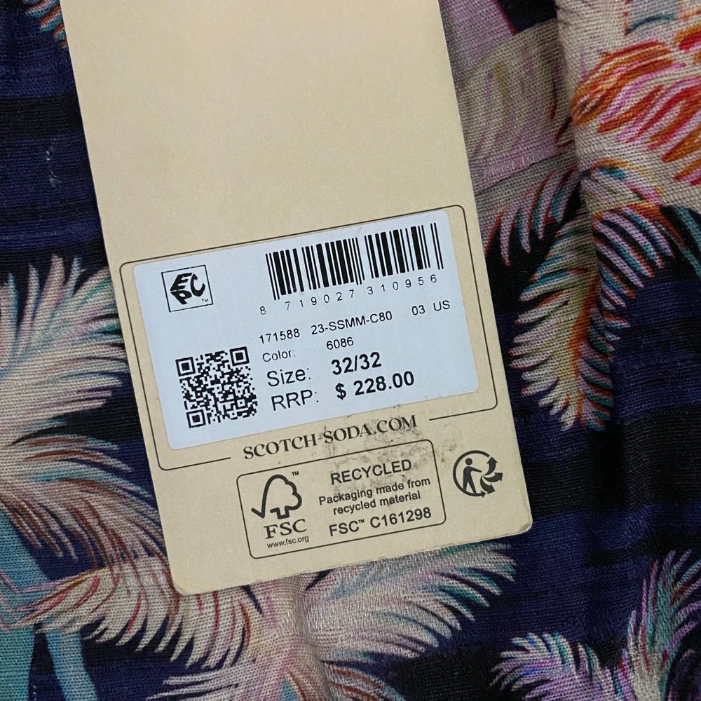 Scotch & Soda Palm Tree Printed 2 Piece Suit size XL 32x28 Linen Lightweight